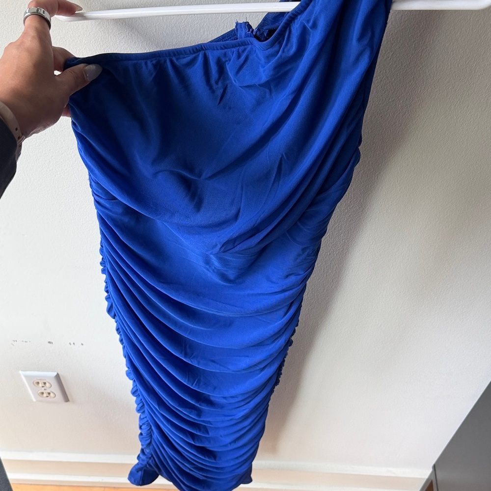 Elegant Blue Ruched Women's Dress
